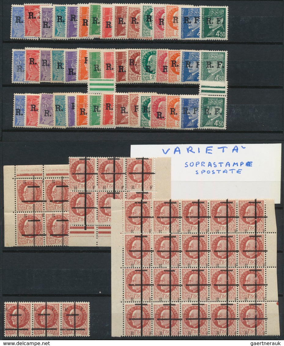 26496 Frankreich - Lokalausgaben: 1944, R.F. Overprints, Unmounted Mint Assortment On Stockcards, Also Uni - Autres & Non Classés