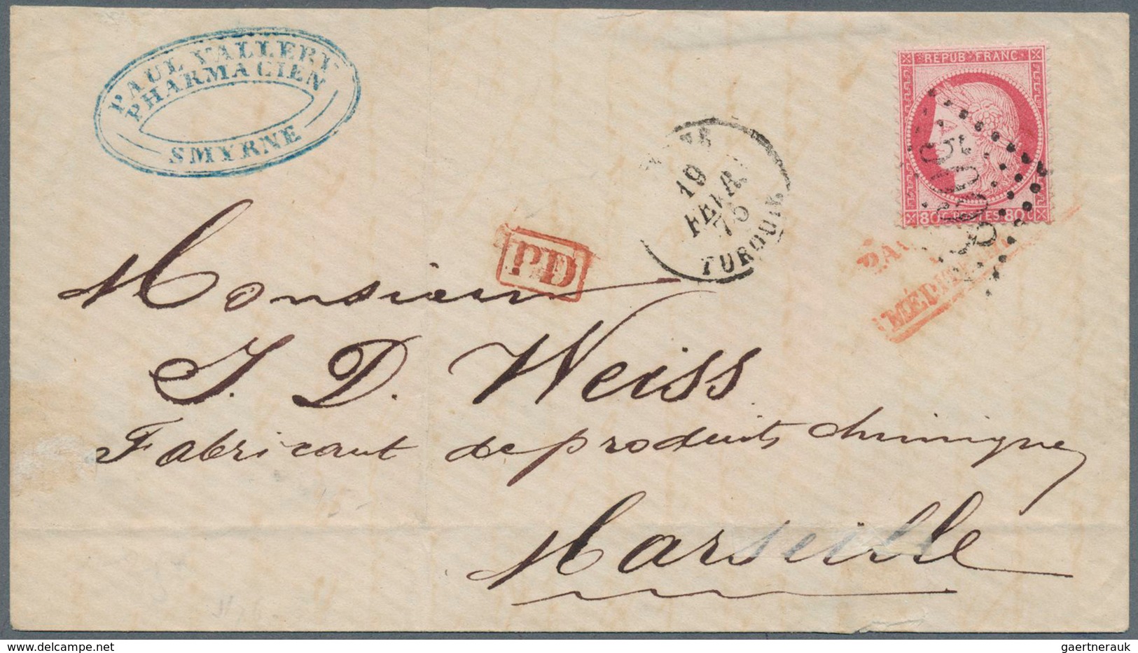 26501 Französische Post in der Levante: 1856/1902, Mediterranean/Mail from/to French Levant, group of 20 c