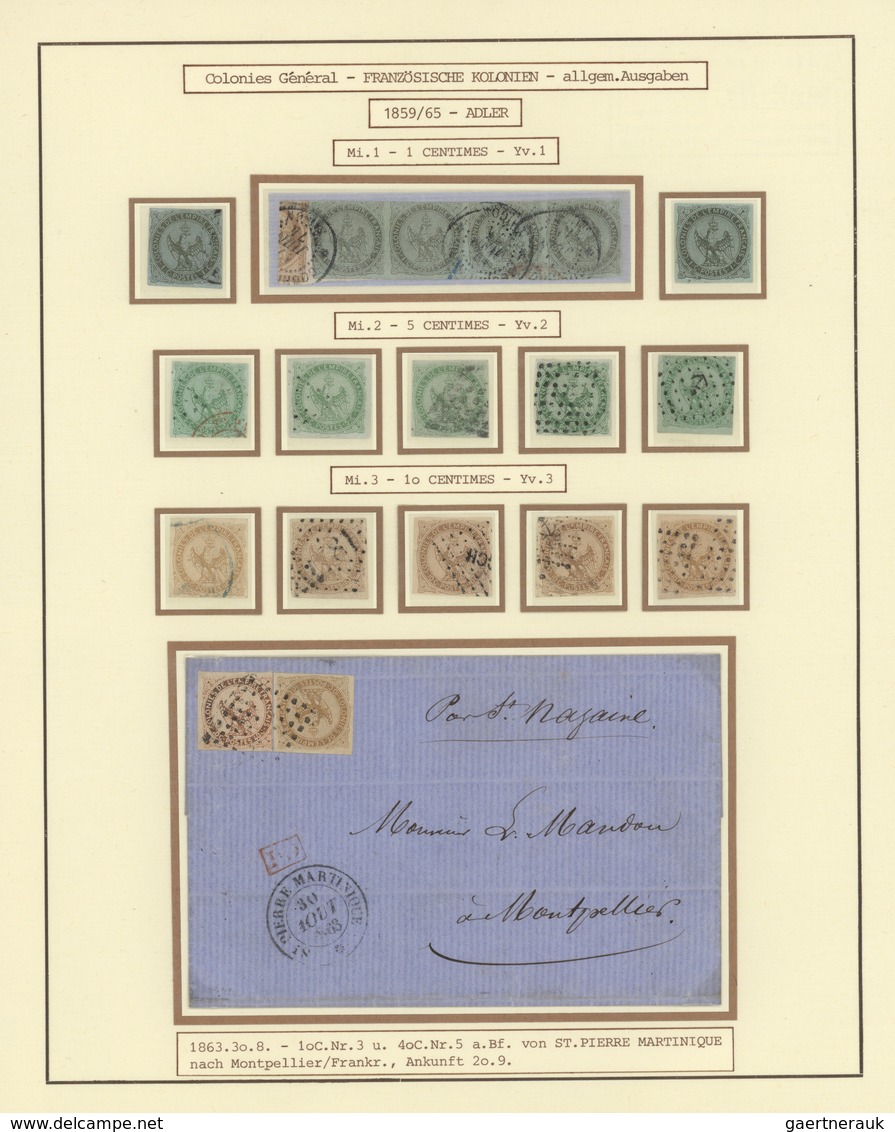 26513 Französische Kolonien - Allgemeine Ausgabe: 1859/1890 (ca.), Used Collection On Written-up Album Pag - Autres & Non Classés