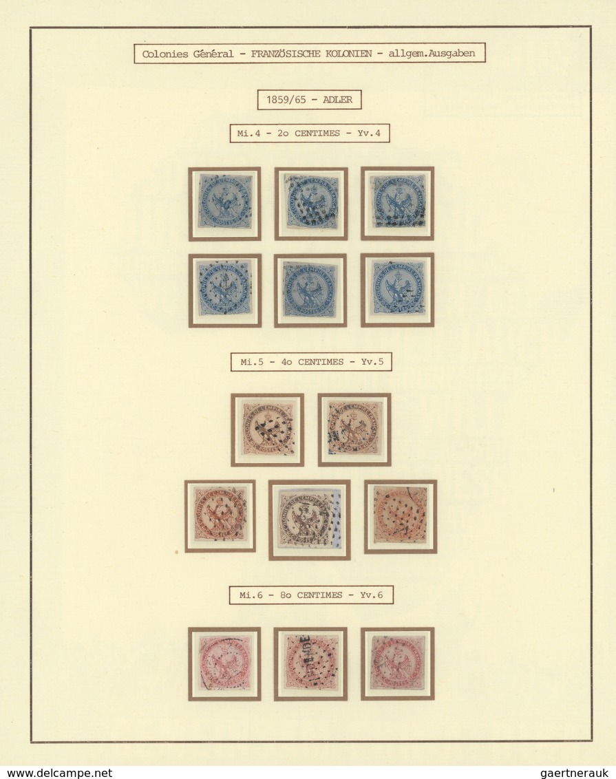 26513 Französische Kolonien - Allgemeine Ausgabe: 1859/1890 (ca.), Used Collection On Written-up Album Pag - Autres & Non Classés