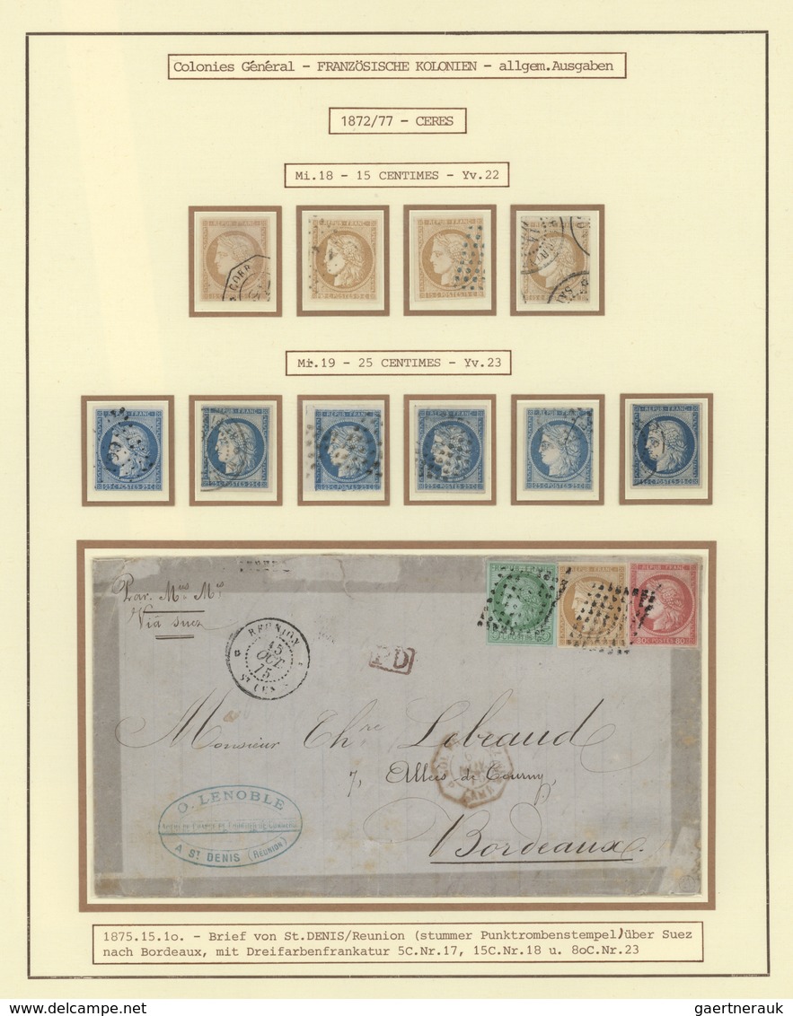 26513 Französische Kolonien - Allgemeine Ausgabe: 1859/1890 (ca.), Used Collection On Written-up Album Pag - Autres & Non Classés