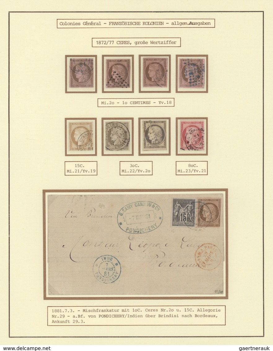 26513 Französische Kolonien - Allgemeine Ausgabe: 1859/1890 (ca.), used collection on written-up album pag