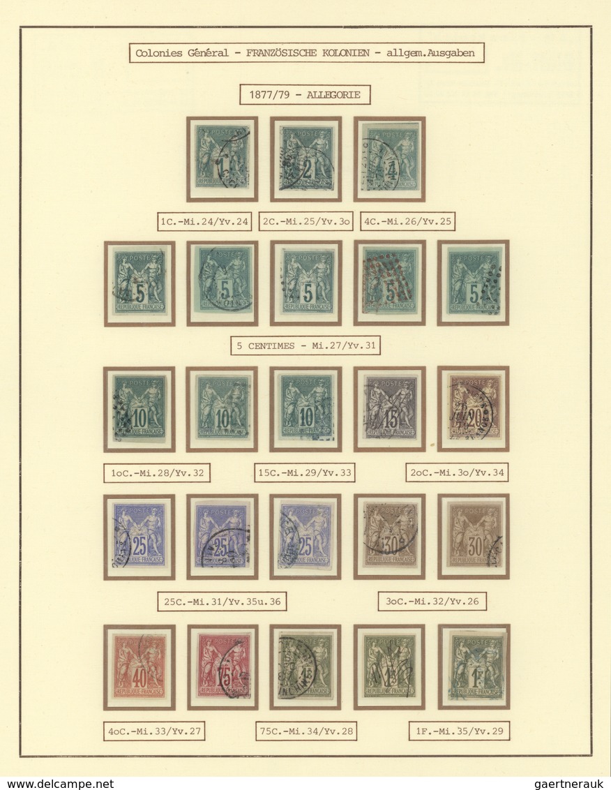 26513 Französische Kolonien - Allgemeine Ausgabe: 1859/1890 (ca.), used collection on written-up album pag