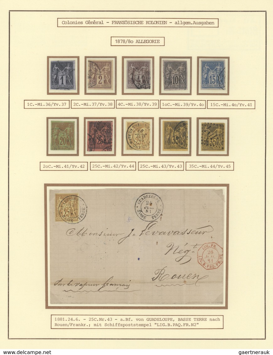 26513 Französische Kolonien - Allgemeine Ausgabe: 1859/1890 (ca.), used collection on written-up album pag