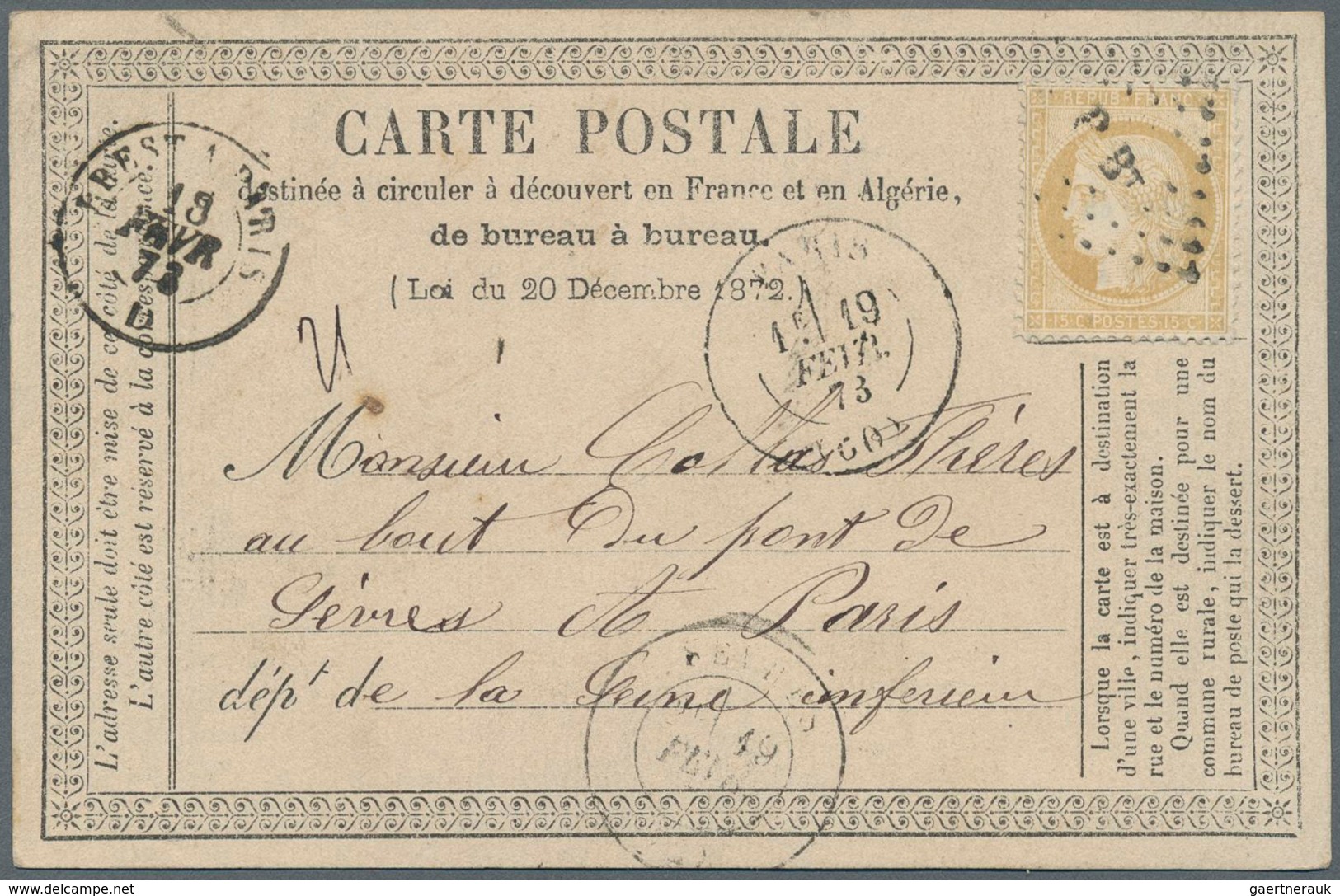 26519 Frankreich - Ganzsachen: 1873/1876, Lot Of 46 Used Postcard Forms Mainly Franked With 15c. Bistre, S - Autres & Non Classés