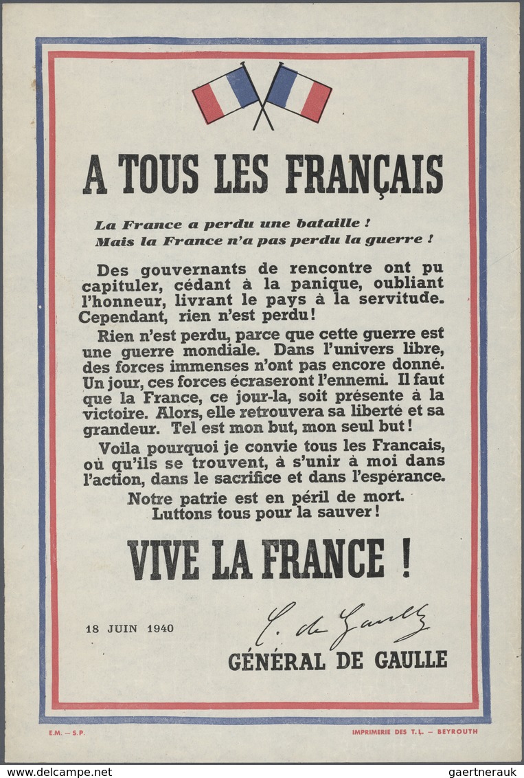 26535 Frankreich - Militärpost / Feldpost: 1940, Patriotic Poster "A TOUS LES FRANCAIS" With An Appeal To - Timbres De Franchise Militaire
