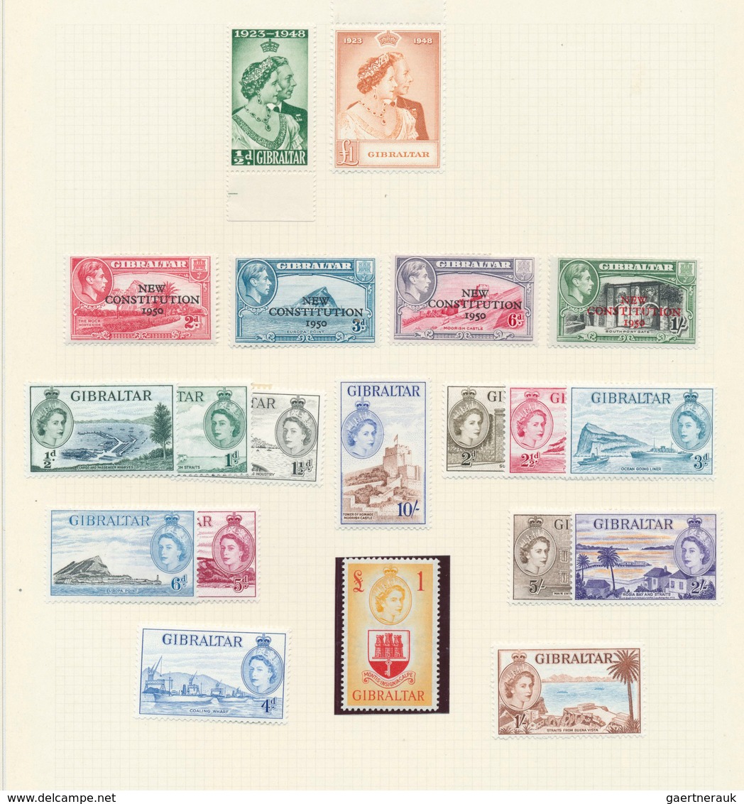 26554 Gibraltar: 1931/1953, Petty Mint Collection On Album Pages Incl. KGVI And QEII Definitve Sets. - Gibraltar