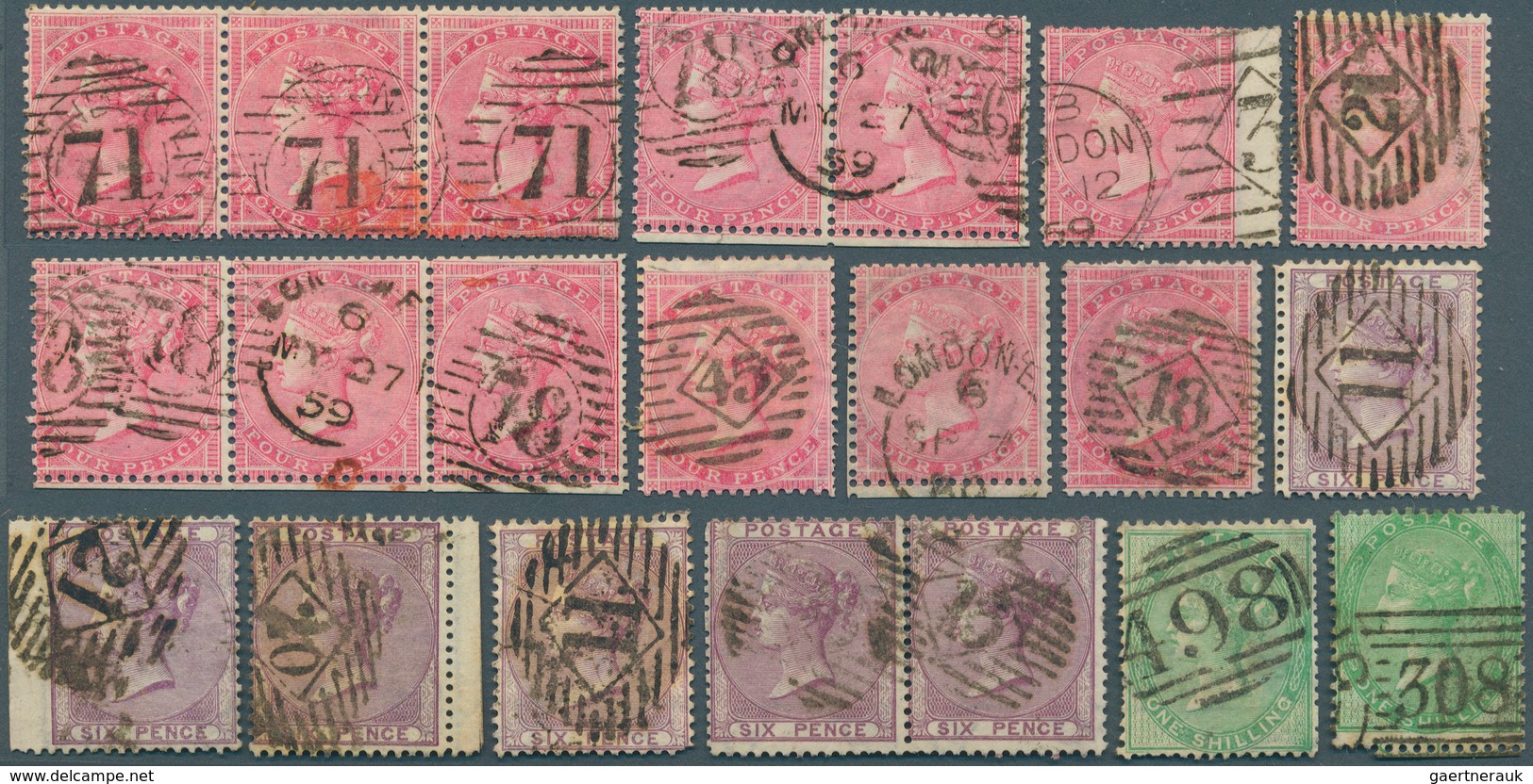 26682 Großbritannien: 1857/1880 (ca.), Used Accumulation Of Apprx. 130 QV Stamps (SG 66, 70, 72, 80, 94, 1 - Autres & Non Classés