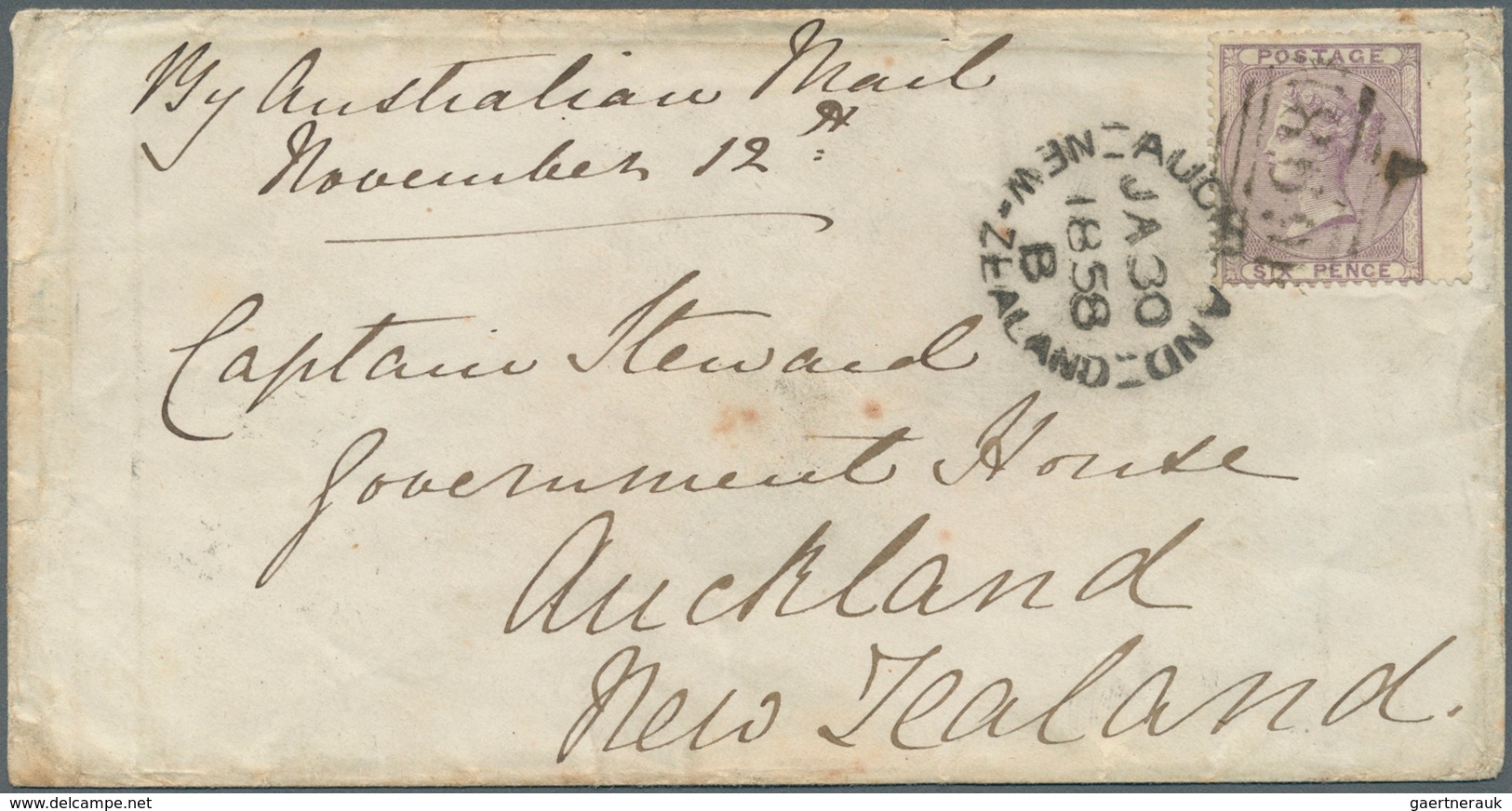 26683 Großbritannien: 1858/1862 (ca.), Unusual Lot With Eight Covers Addressed To NEW ZEALAND At 6d. Rate - Autres & Non Classés