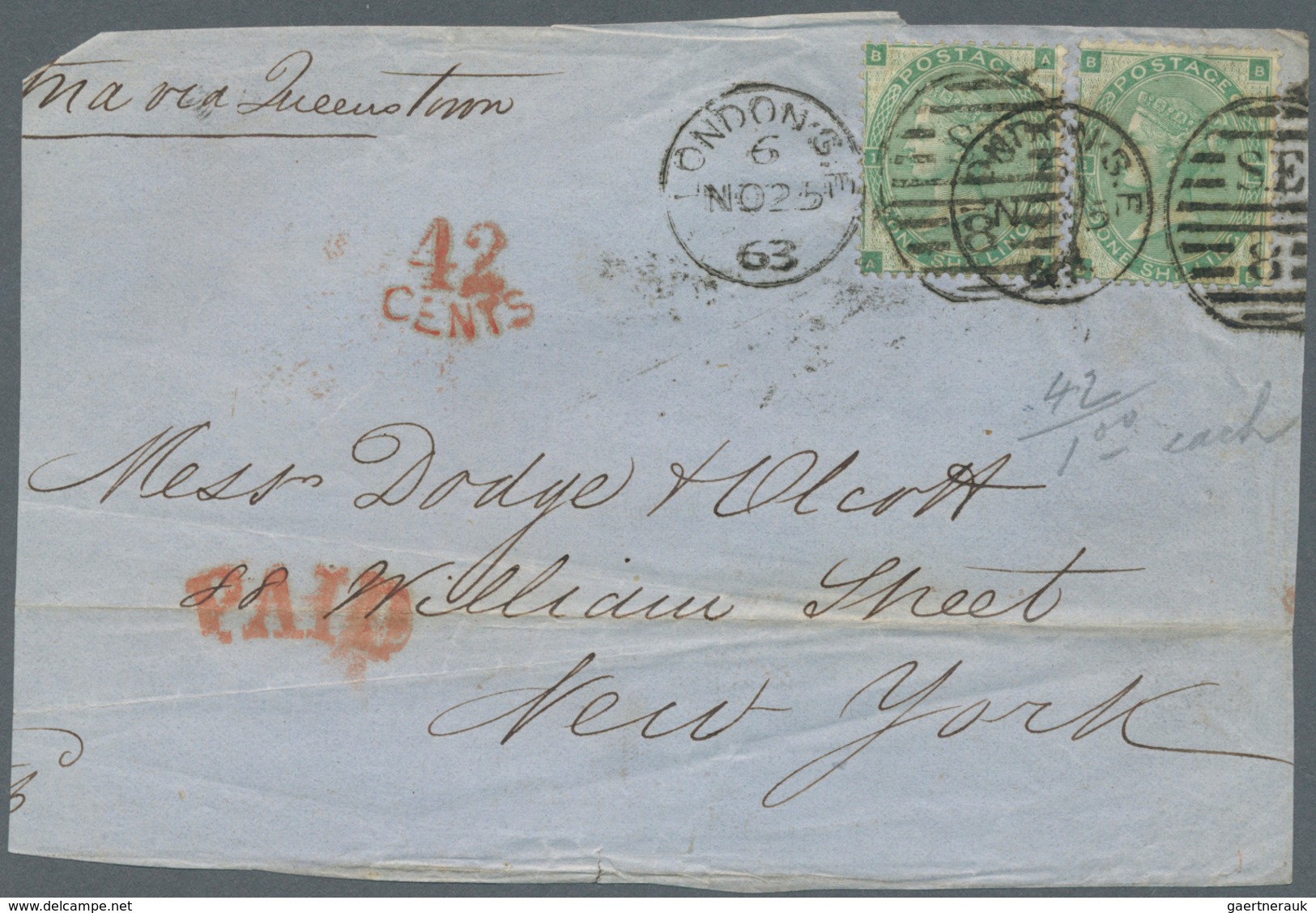 26691 Großbritannien: 1863/1866, Assortment Of 28 Fronts/large Fragments Addressed To New York, Franked Wi - Autres & Non Classés