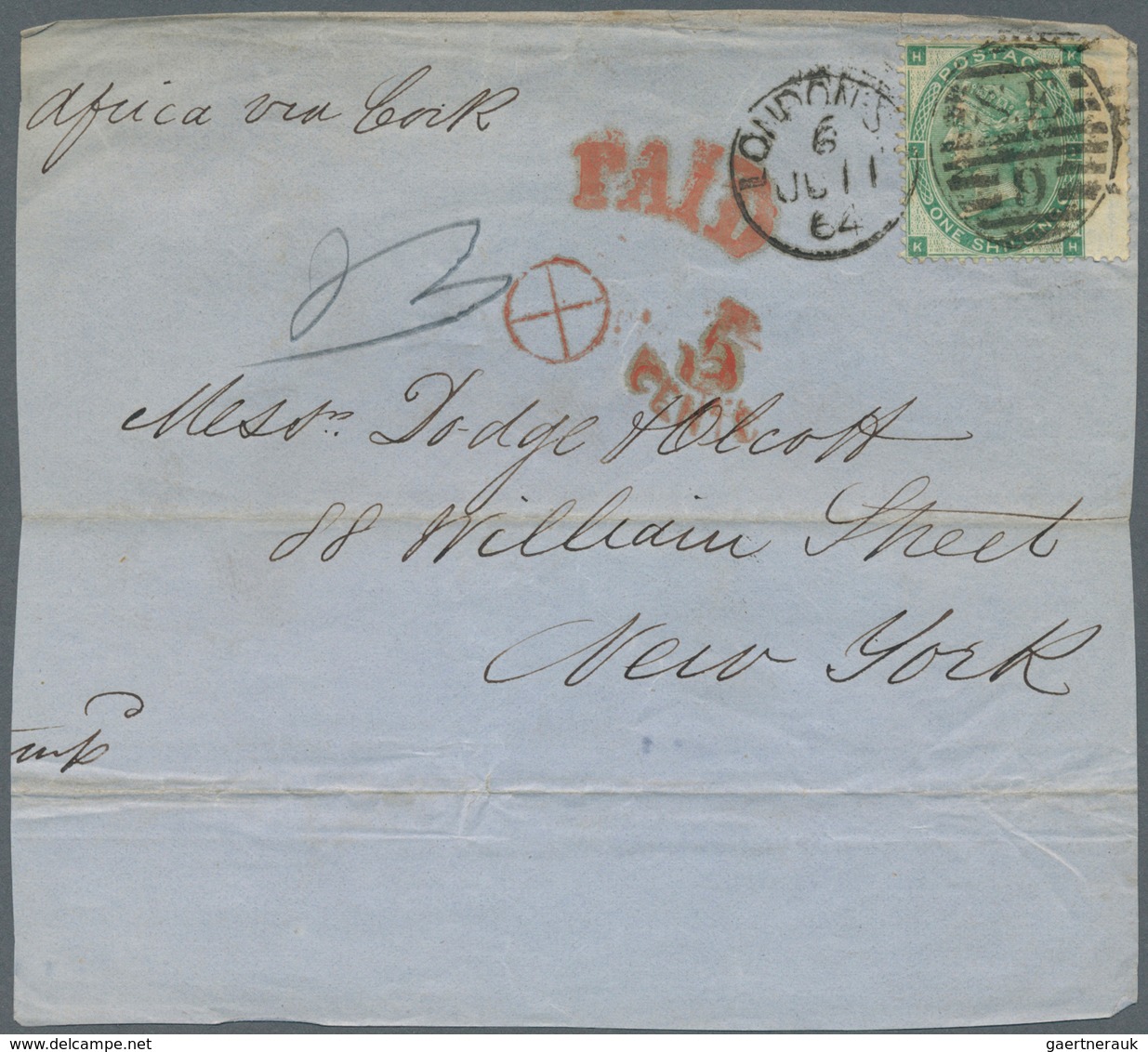 26691 Großbritannien: 1863/1866, Assortment Of 28 Fronts/large Fragments Addressed To New York, Franked Wi - Autres & Non Classés