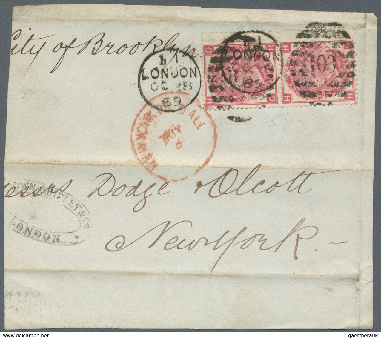 26699 Großbritannien: 1870/1872, Assortment Of 73 Fronts Addressed To New York, Franked With 76 Copies Of - Autres & Non Classés