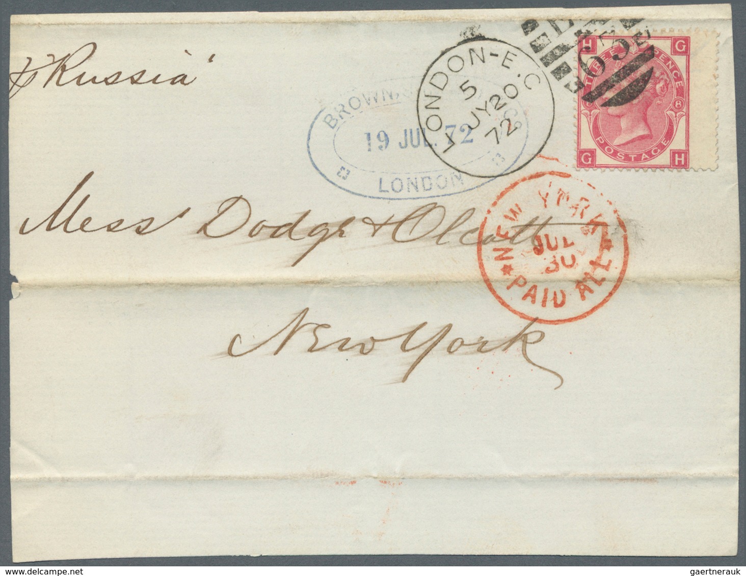 26699 Großbritannien: 1870/1872, Assortment Of 73 Fronts Addressed To New York, Franked With 76 Copies Of - Autres & Non Classés
