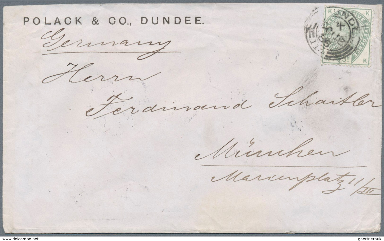 26703 Großbritannien: 1882/1890, Small Lot For 5 Letters, Three Of Them Registered, All Sent From DUNDEE T - Autres & Non Classés