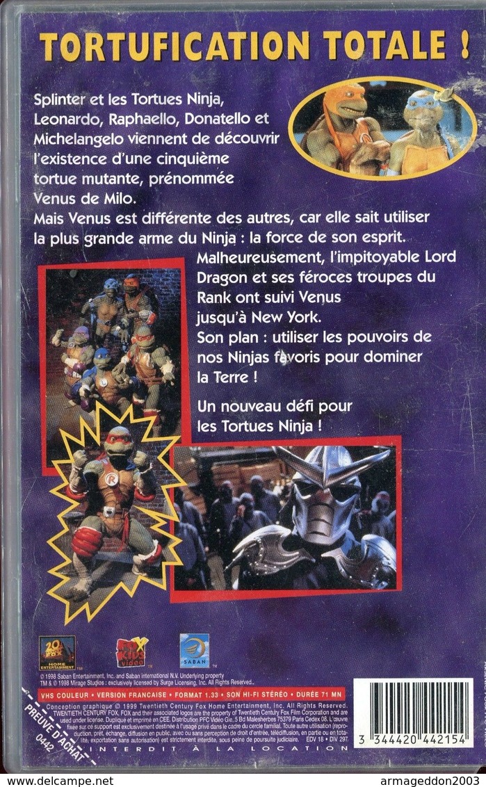 K7 VHS CASSETTE VIDEO - TORTUES NINJAS LONG METRAGE - Dibujos Animados