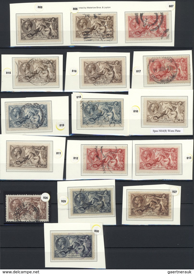 26718 Großbritannien: 1913/1934 (ca.), Seahorses, Mint And Used Collection Of 16 Stamps, Enclosed One Cert - Autres & Non Classés