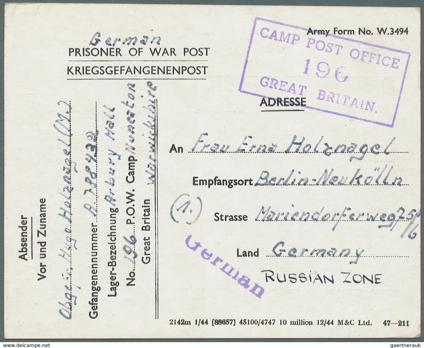 26720 Großbritannien: 1915/1945, 318 POW Letters And Card From WW 1 And 2 In Nice Variety Of Camps With In - Autres & Non Classés