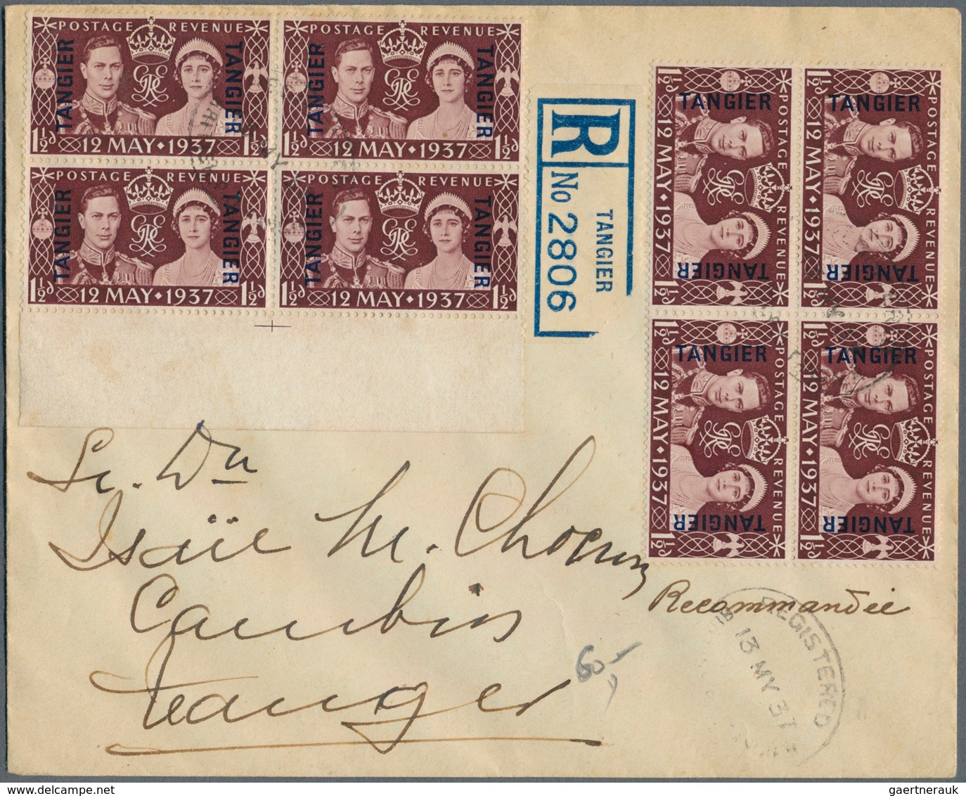 26778 Britische Post In Marokko: 1921/1953 Ca., Group Of 7 Covers Comprising Registered Mail From Casablan - Autres & Non Classés