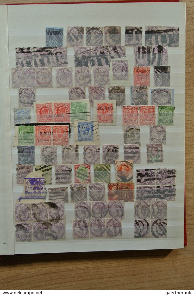 26801 Großbritannien - Stempel: Stockbook with ca. 1900 classic stamps of Great Britain with nice cancels.