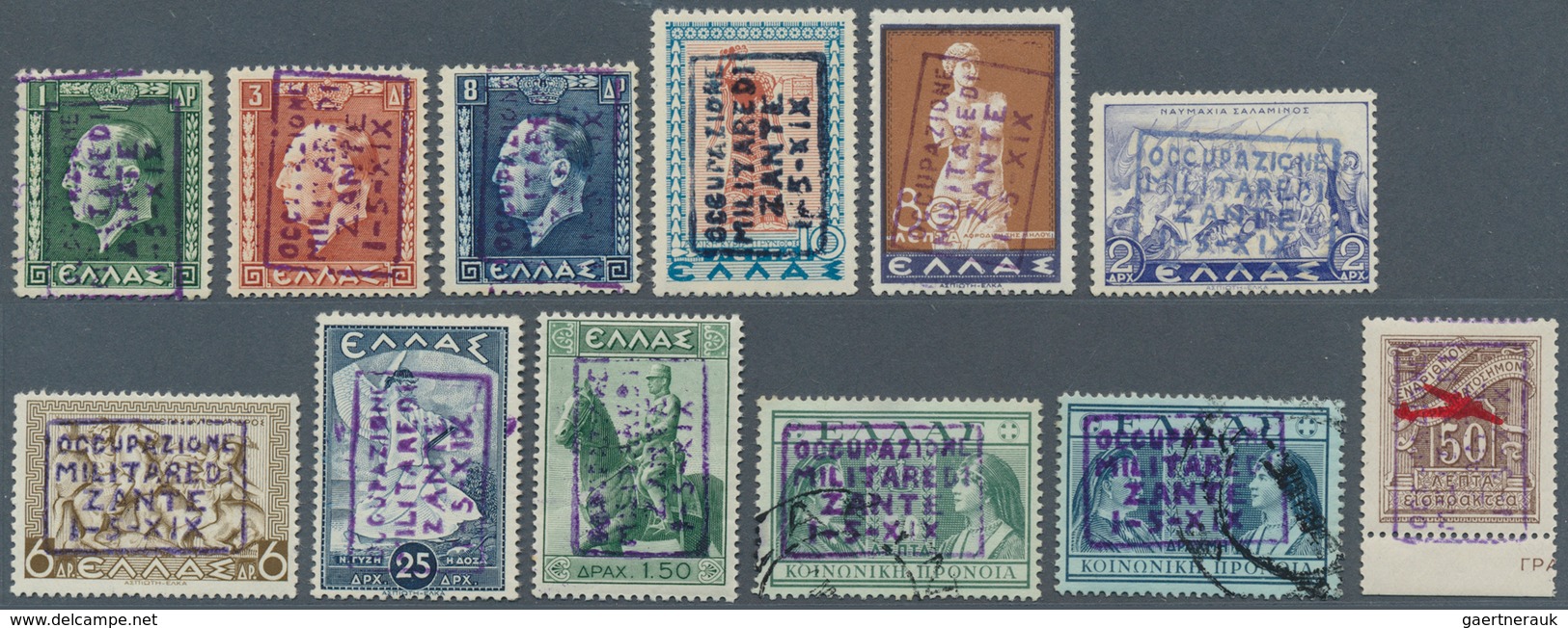 26812 Ionische Inseln - Lokalausgaben: Zakynthos: 1941, Mainly Mint Lot Of Twelve Stamps (mainly Signed: E - Ionische Inseln