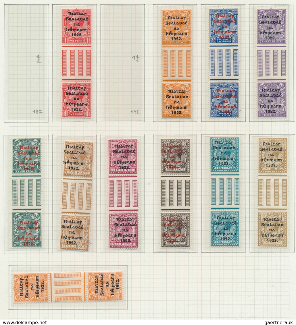 26820 Irland: 1922/1923, "Rialtas" Overprint, Thom Printing, U/m Collection Of 16 Gutter Pairs 1pg. To 1sc - Lettres & Documents