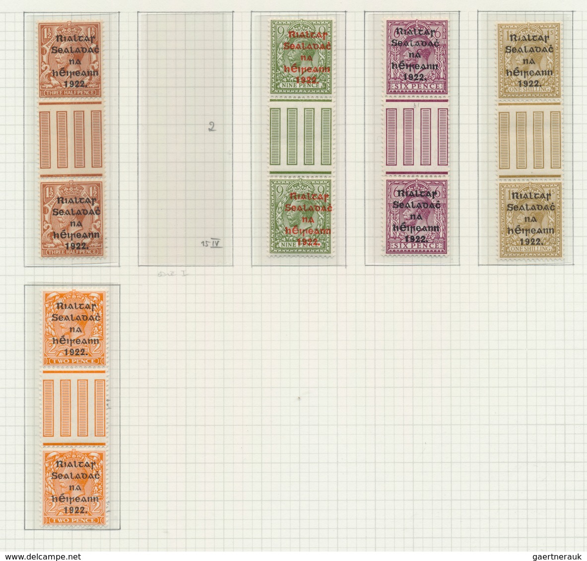 26820 Irland: 1922/1923, "Rialtas" Overprint, Thom Printing, U/m Collection Of 16 Gutter Pairs 1pg. To 1sc - Lettres & Documents