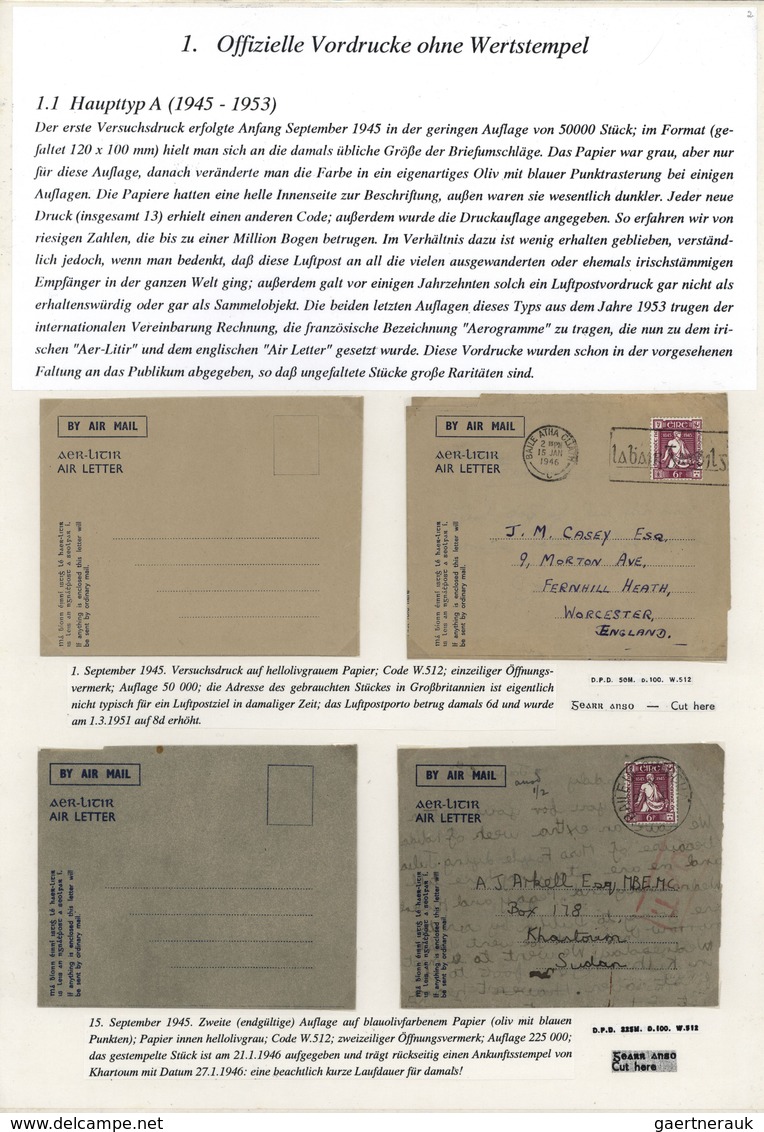 26853 Irland - Ganzsachen: 1945/1993, Umfangreiche Sammlung "Aerogramme Der Post" Mit Guten Vorläufer-Ausg - Entiers Postaux