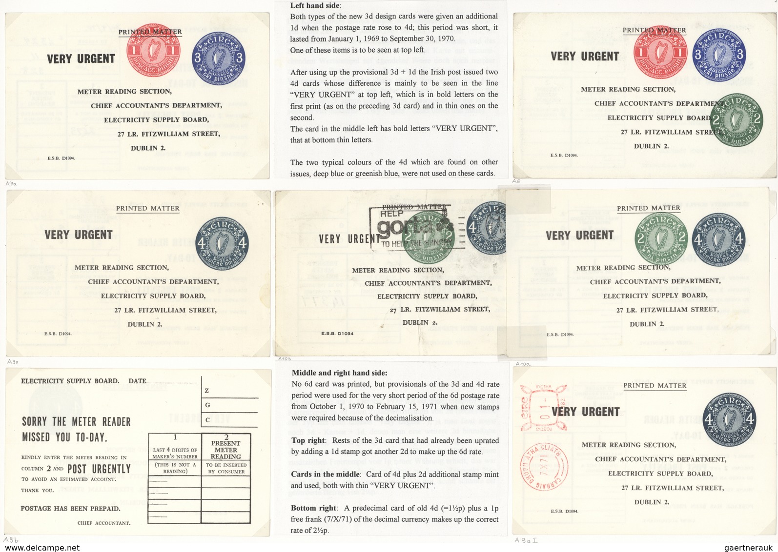 26855 Irland - Ganzsachen: 1956/1980, Interessante Sammlung Der Privatpost-Ganzsachen Der "Electricity Sup - Entiers Postaux