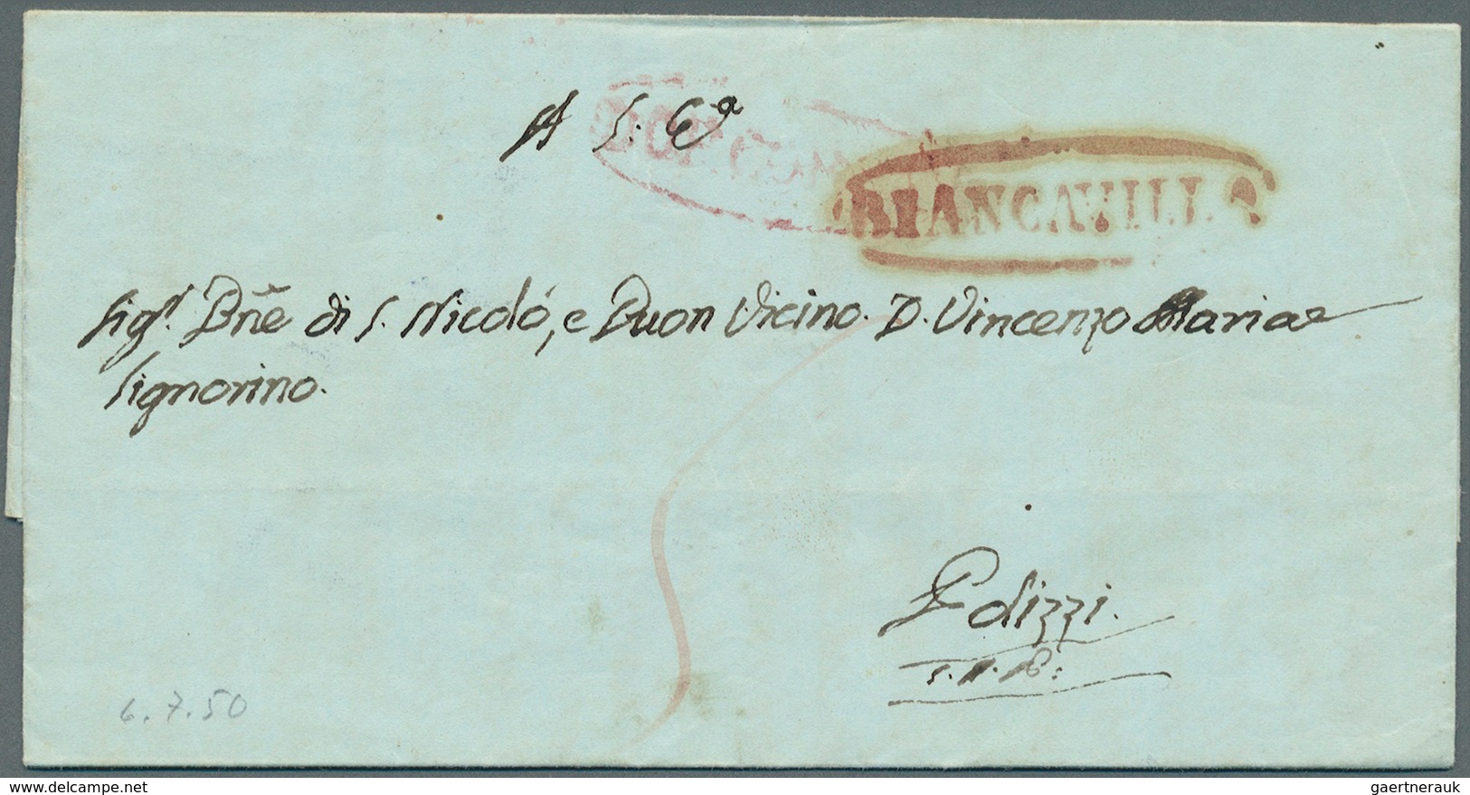 26881 Italien - Vorphilatelie: 1608/1850 SICILY: 70+ Letters With Some Rare Post Marks E.g. "BIANCAVILLA", - ...-1850 Préphilatélie