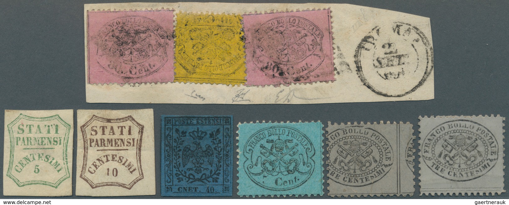 26888 Altitalien: 1852/1868, Assortment Of Nine Stamps, Slightly Varied Condition, E.g. Papal State Piece - Collections