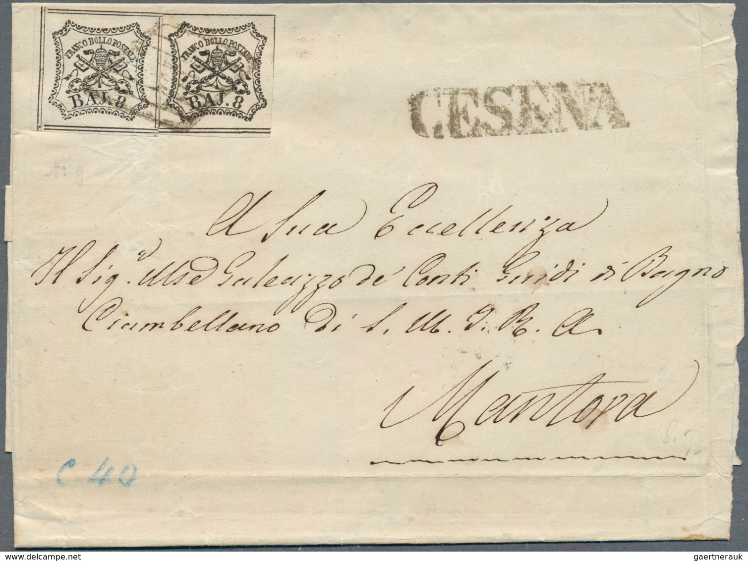 26901 Italien - Altitalienische Staaten: Kirchenstaat: 1853/1857, Group Of Five Lettersheets Bearing Frank - Etats Pontificaux