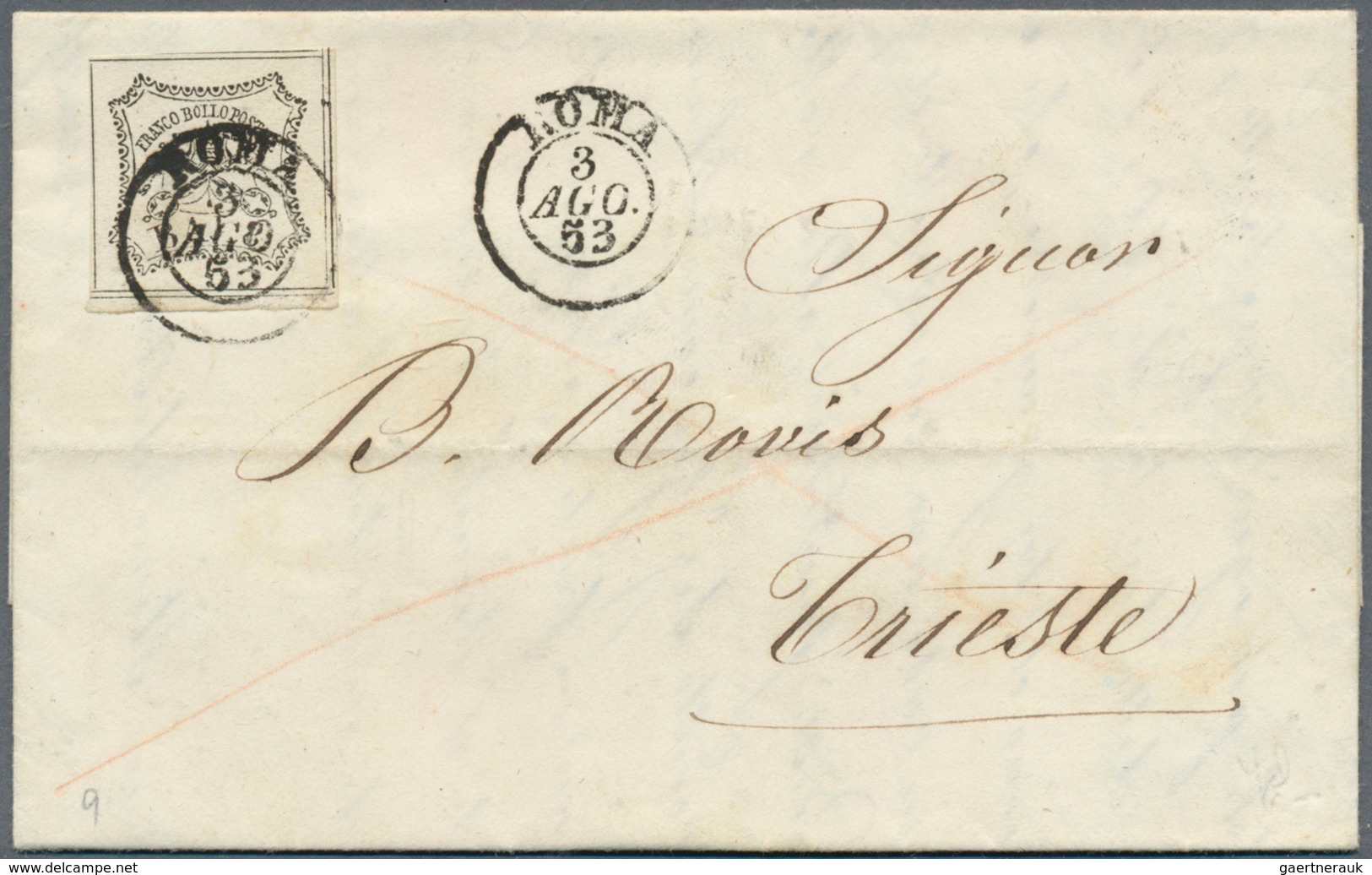 26901 Italien - Altitalienische Staaten: Kirchenstaat: 1853/1857, Group Of Five Lettersheets Bearing Frank - Etats Pontificaux