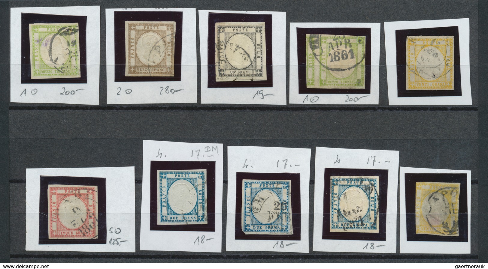26937 Italien: 1861, Gestempeltes Lot Von 10 Werten Der Ausgabe In Grana-Währung Für Das Ehemalige Königre - Marcophilie