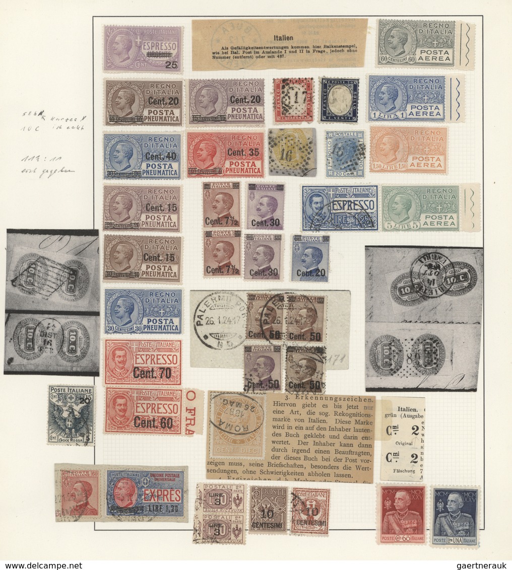 26945 Italien: 1862/1928, Miscellaneous Lot On Album Page, Comprising Airmail And Express Stamps, Postage - Marcophilie