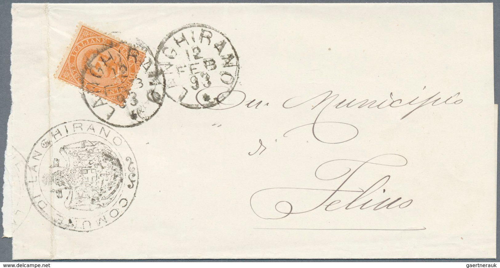 26957 Italien: 1880/1895 (ca.), 7 Gemeindebriefe mit verschiedenen Frankaturen, Stempeln und Adressaten, a