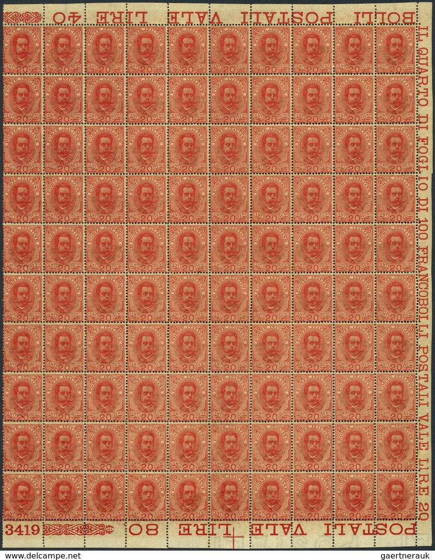 26963 Italien: 1891, Umberto I, 20c. Orange Complete Sheet Of 100, Mint Never Hinged, Little Uneven As Usu - Marcophilie