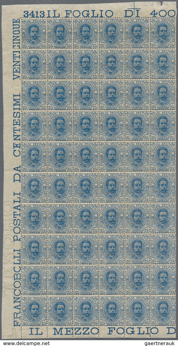 26967 Italien: 1893, 25c. Blue, 72 U/m Stamps (marginal Blocks Of 60 And Of Twelve), Some Natural Brownish - Marcophilie