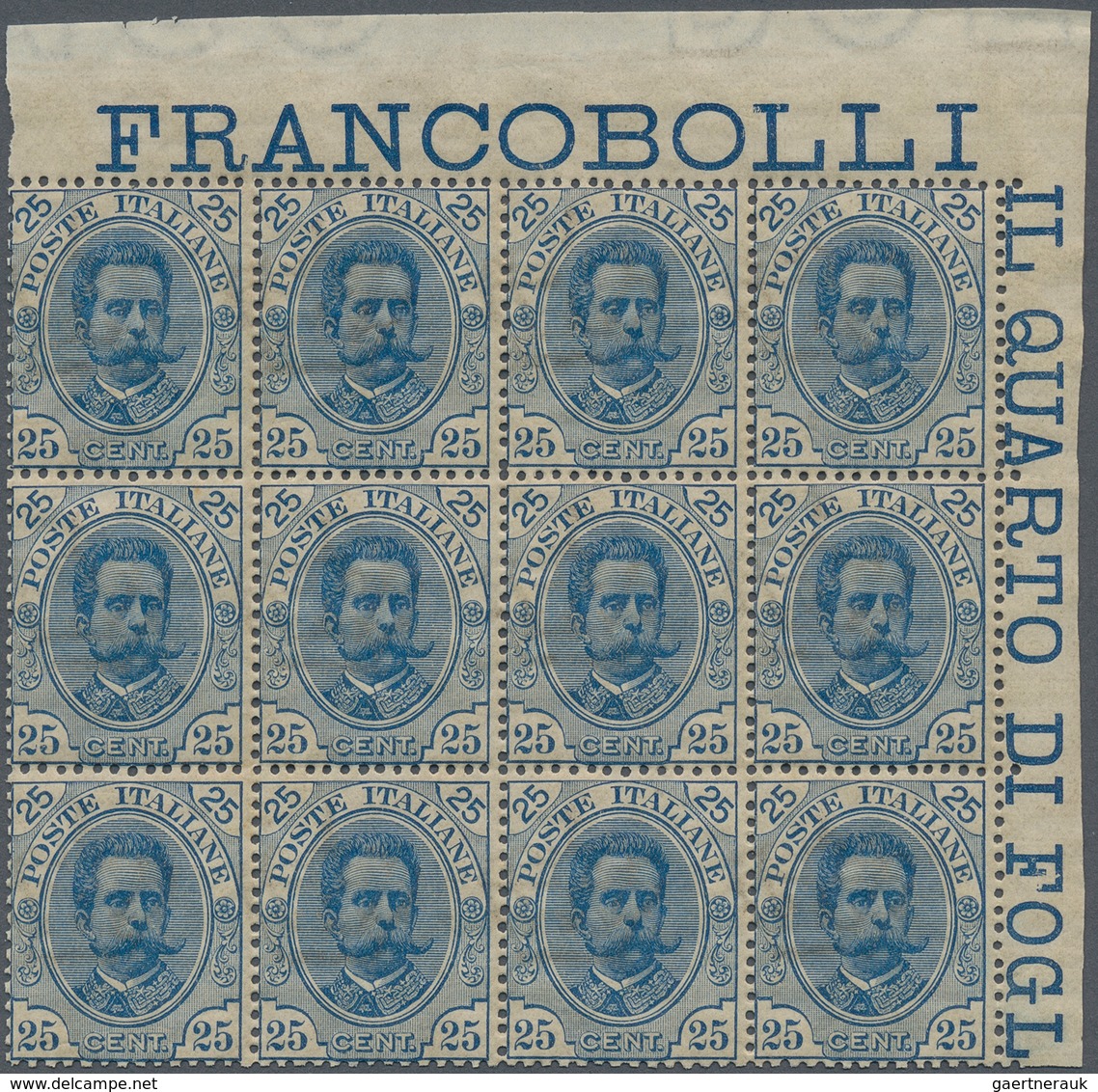 26967 Italien: 1893, 25c. Blue, 72 U/m Stamps (marginal Blocks Of 60 And Of Twelve), Some Natural Brownish - Marcophilie