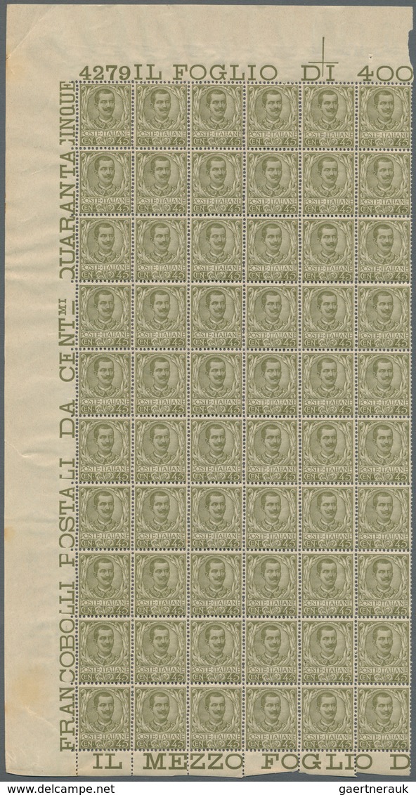 26973 Italien: 1901, Vittorio Emanuele III, 45c. Olive Part Sheet Of 60, Mint Never Hinged, Little Uneven - Marcophilie