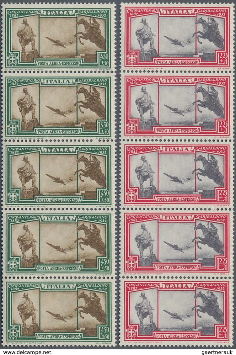 26991 Italien: 1932, Garibaldi Airmail Express Set Of Two In A Lot With 42 Complete Sets Mostly In Strips, - Marcophilie