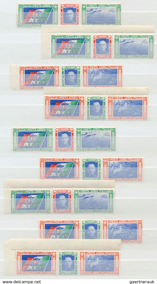 26992 Italien: 1933, SQADRON FLIGHT, Mint Assortment Of 27 Se-tenant-strips, Slightly Varied Condition, Al - Marcophilie