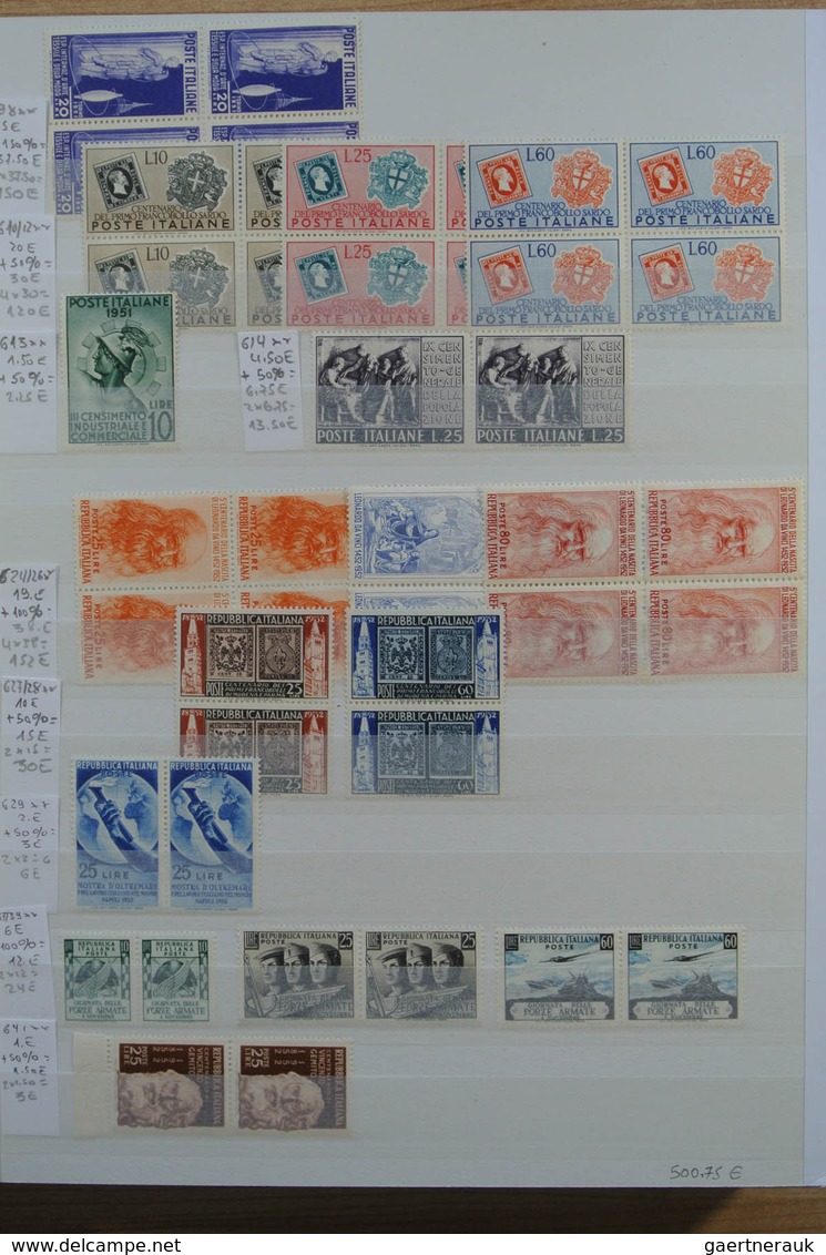 27013 Italien: 1950-1986. Extensive MNH engros lot Italy 1950-1986 in 2 stockbooks, inlcluding better issu