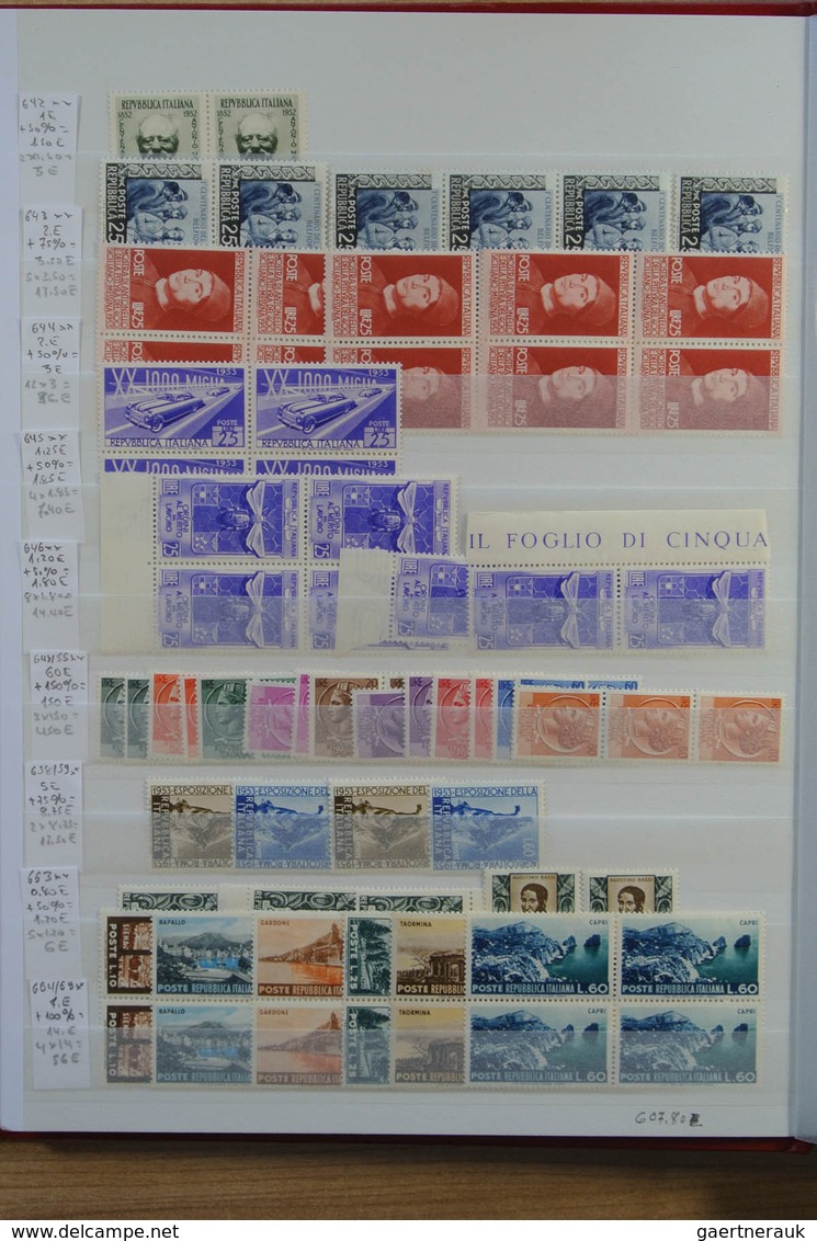 27013 Italien: 1950-1986. Extensive MNH engros lot Italy 1950-1986 in 2 stockbooks, inlcluding better issu