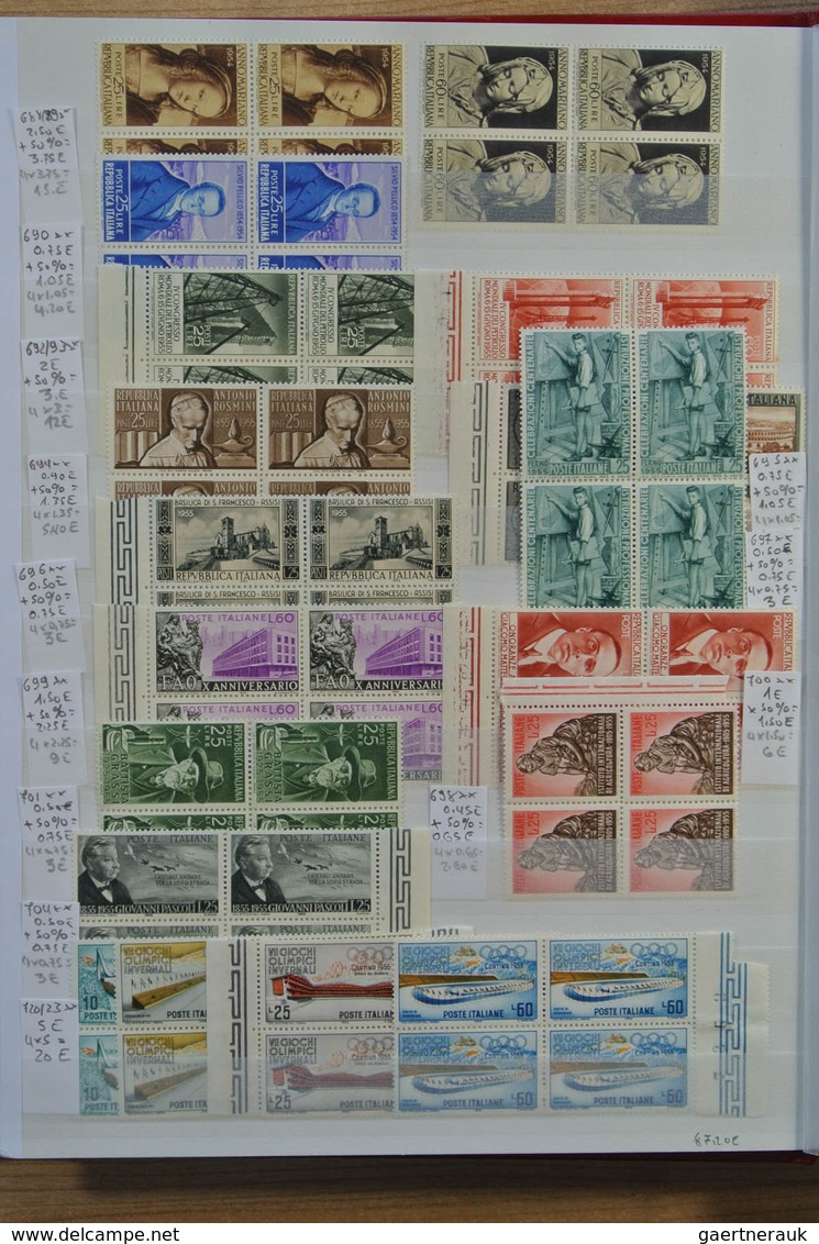 27013 Italien: 1950-1986. Extensive MNH engros lot Italy 1950-1986 in 2 stockbooks, inlcluding better issu
