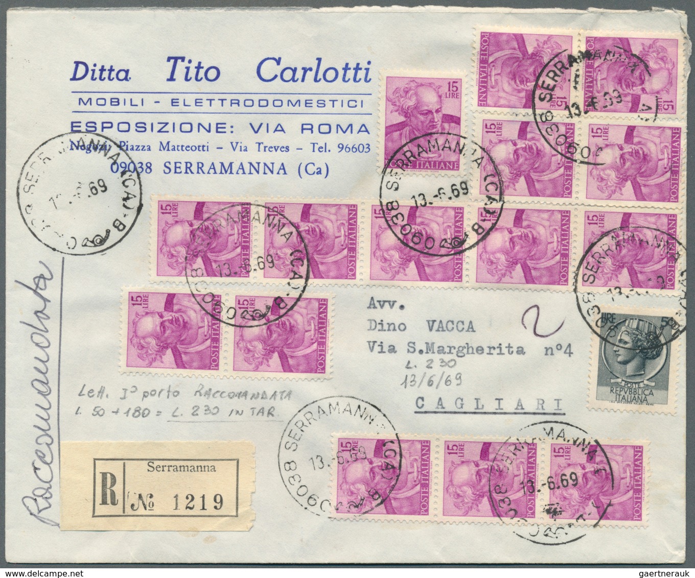 27015 Italien: 1950/1980 (ca.), holding of apprx. 315 commercial covers/cards, mainly bearing frankings "M