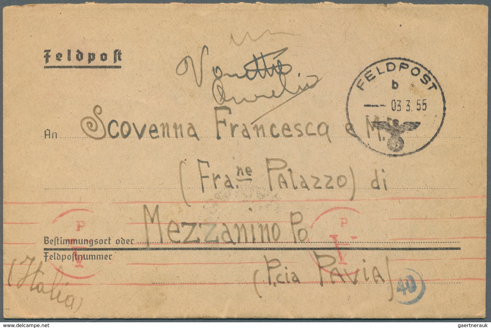 27047 Italien - Besonderheiten: 1944/1945, 10 Belege, Dabei "POSTA DA CAMPO", Deutsche Feldpost Nach Itali - Non Classés
