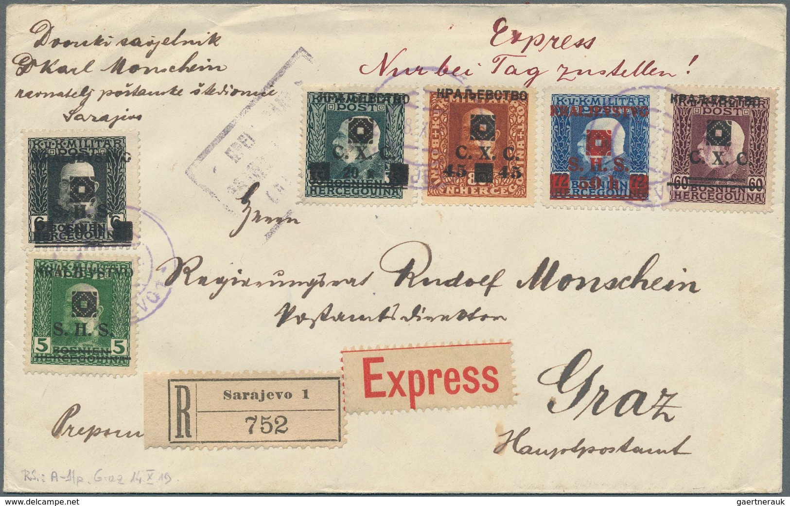 27072 Jugoslawien: 1919, Lot Of 13 Covers Mainly Bearing Overprint Stamps, Incl. Registered And Express Ma - Lettres & Documents