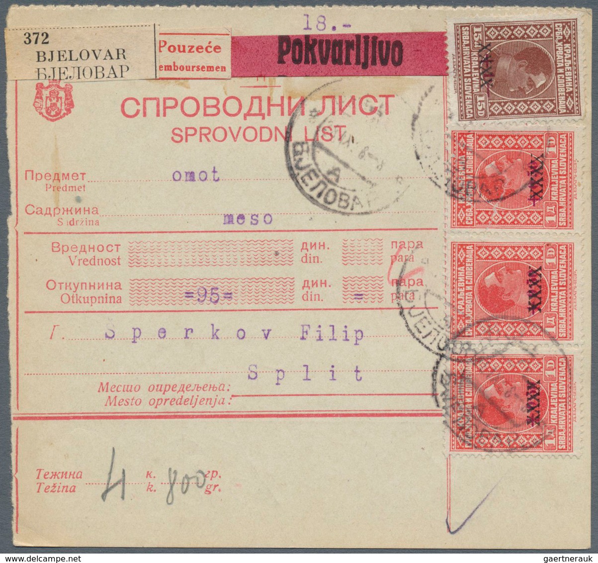 27075 Jugoslawien: 1920/1930 (ca.), lot of ca. 250 package cards and money orders with many interesting fr