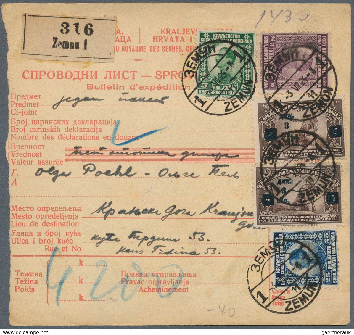 27075 Jugoslawien: 1920/1930 (ca.), lot of ca. 250 package cards and money orders with many interesting fr