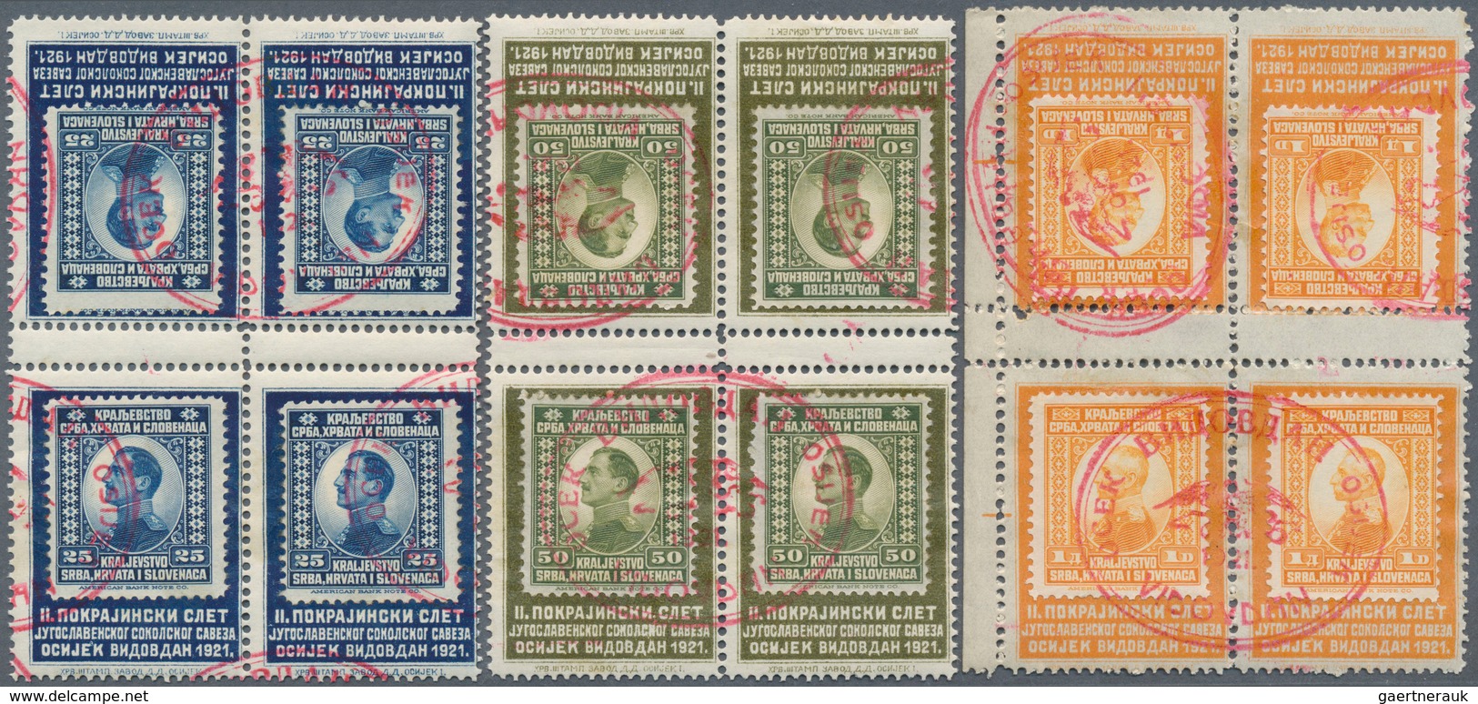 27078 Jugoslawien: 1921/1925, King Alexander-Vignettes Two Sets In Blocks Of Four With Inverted Gutter Pai - Lettres & Documents